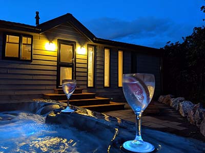 hot tub and patio at night