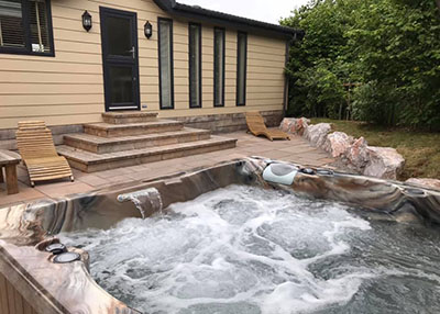 patio and hot tub